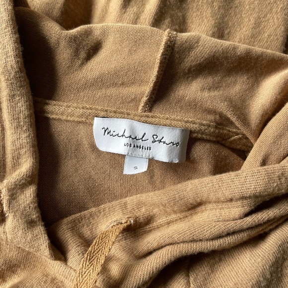Michael Stars Cozy Plush Tan Hoodie Top SMALL Kangaroo Pocket Athleisure - Picture 3 of 7
